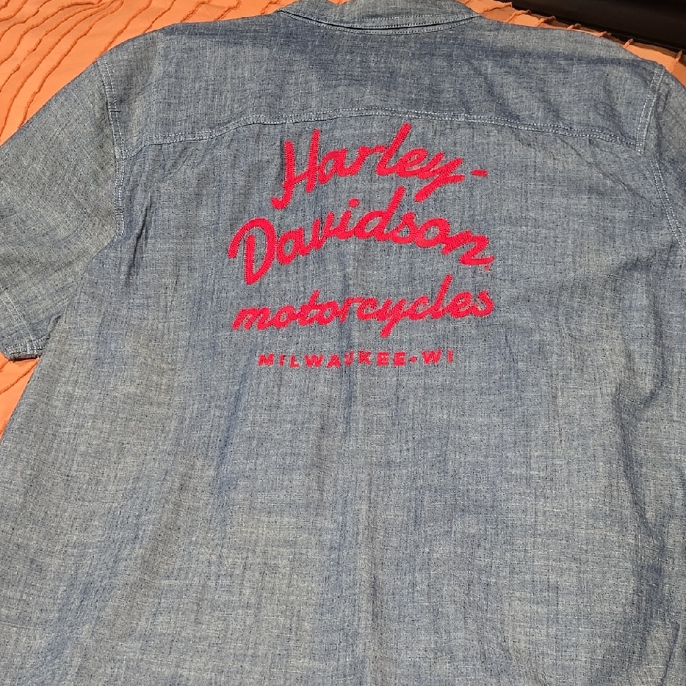 Harley-Davidson Denim Shirt with Red Embroidery
